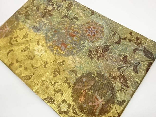 JAPANESE NAGOYA OBI / UNUSED / WOVEN FLOWER CREST